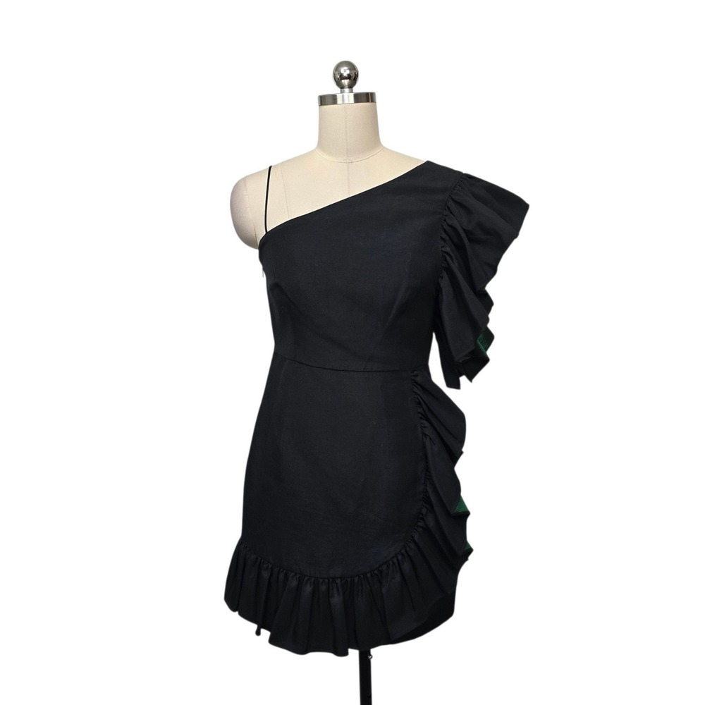 Sandro Paris Black One Shoulder Ruffle Mini Dress R5367H-20 Size 2